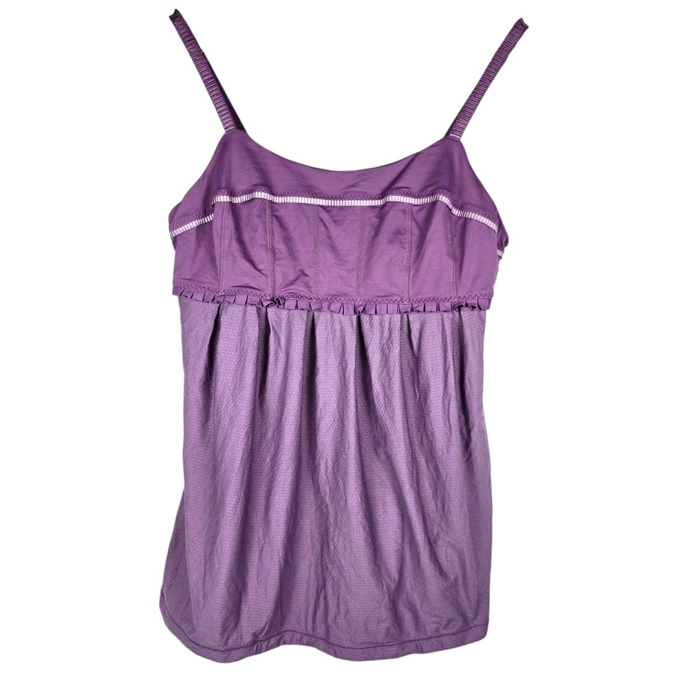 Lululemon Priiti Babydoll Tank Top Size 10 Purple Ruffle Yoga Athletic Active